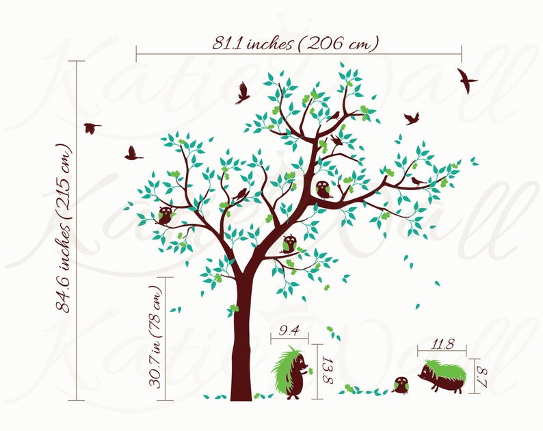 Large Nursery Tree Wall Decal Large Tree Scene With Forest Animal ...
