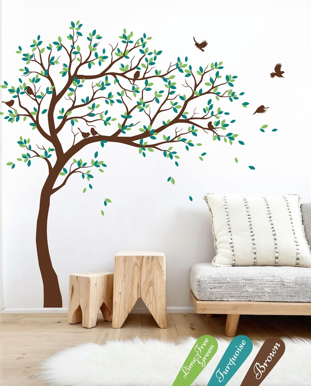 Large Tree Wall Decal With Birds for Nursery – Removable Matte Vinyl ...