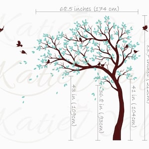 White tree decal Large nursery tree decals with birds Unisex white tree decals Wall tattoos Wall mural removable vinyl wall sticker 032 image 2