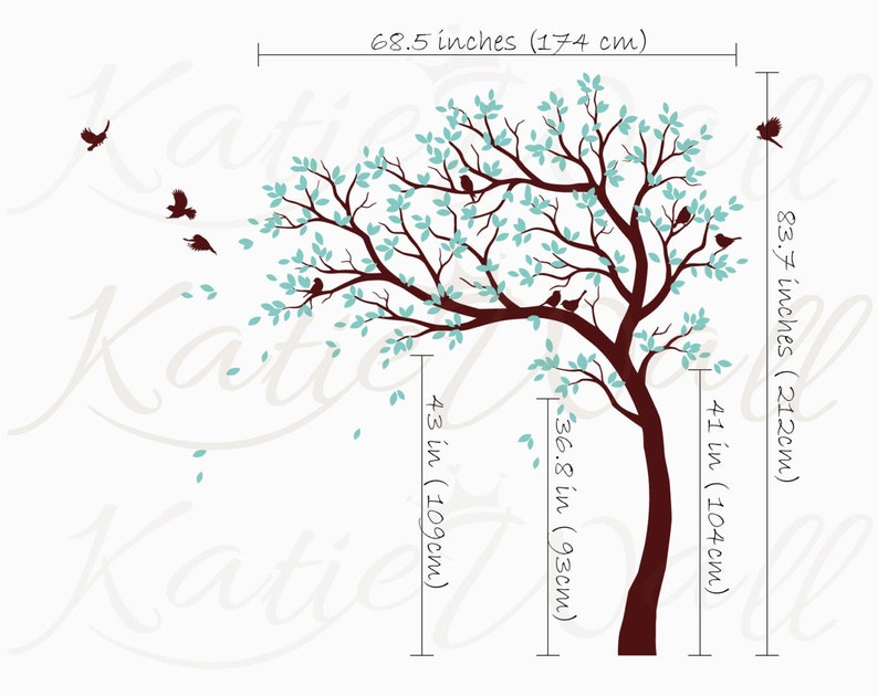 White tree decal Large nursery tree decals with birds Unisex white tree decals Wall tattoos Wall mural removable vinyl wall sticker 032 image 2