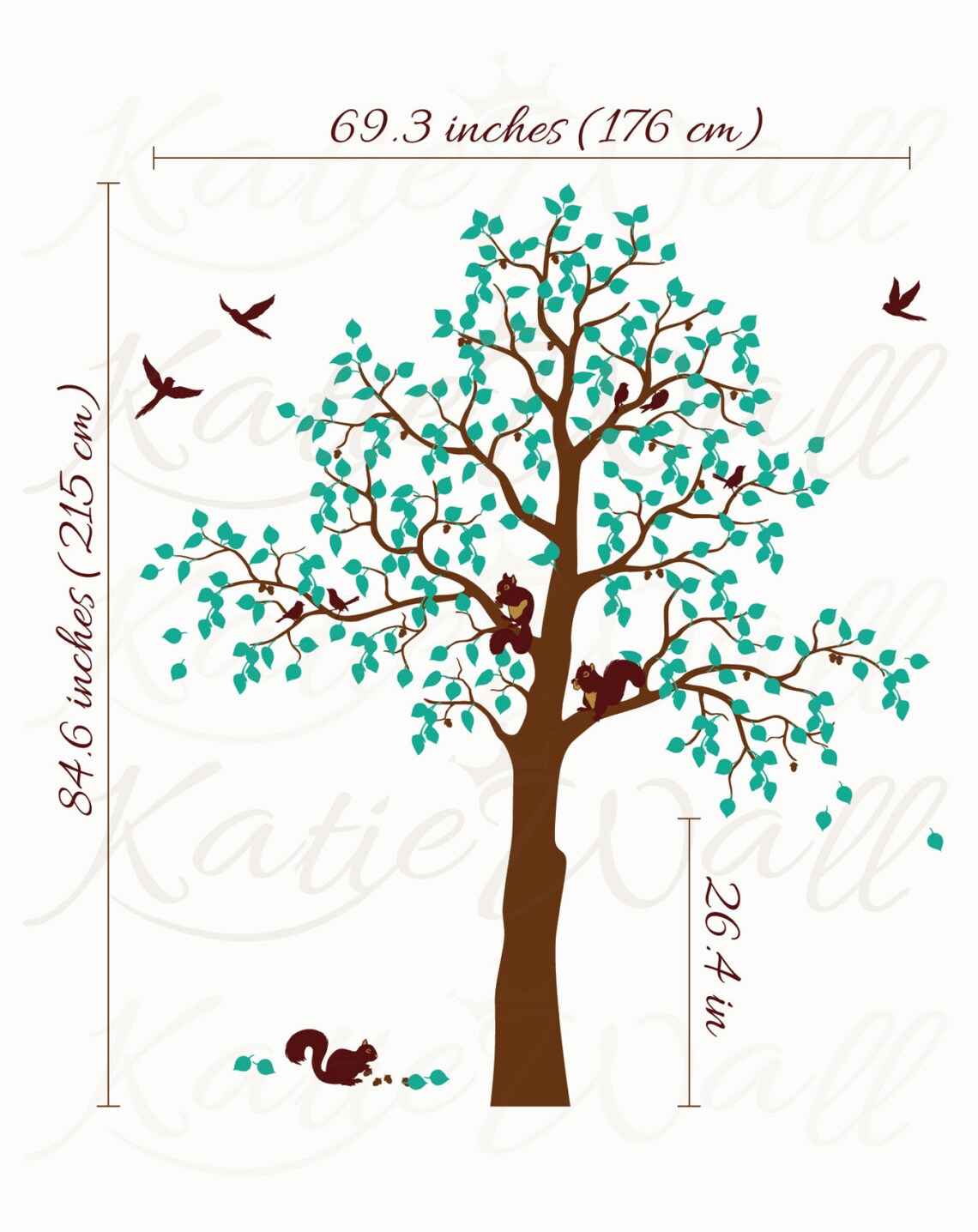 Large Tree Wall Decal With Birds and Squirrels – Nursery Oak Decor ...