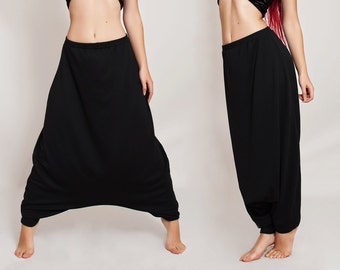 Stretchige Baumwolle Haremshose .Oversize Schwarz Hippie Hose Baggy Hose, Bequeme Hose mit niedrigem Schritt Plus Größe Lockere Hose Japanisch .