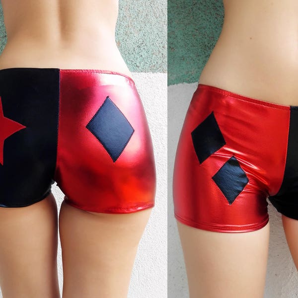 Cosplay Black and Red Shorts with Diamond and star at the back. Metallic, shiny, boy shorts.  Halloween costume