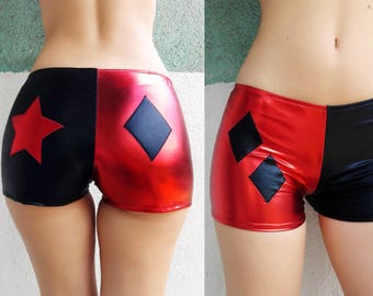 Cosplay Black and Red Shorts with Diamond and star at the back. Metallic, shiny, boy shorts.  Halloween costume