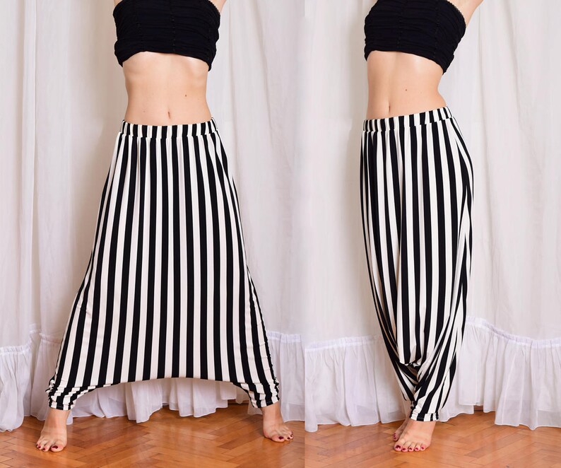 Stripe Harem Pants. Beetlejuice Black 