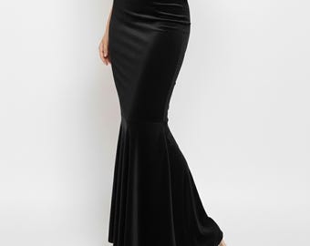Velvet Mermaid Skirt – High Waist Fishtail Trumpet Maxi Skirt for Evening, Cosplay, or Halloween.