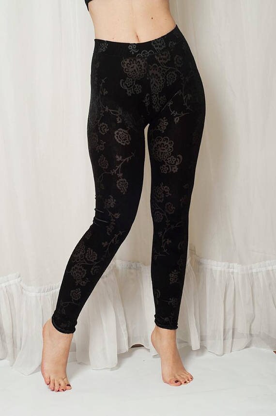 high waisted black velvet leggings