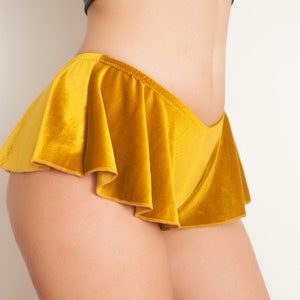 Extra Cheeky Velvet Flare Shorts that look like a mini skirt. Low Waisted Twerk Dance Shorts. image 2