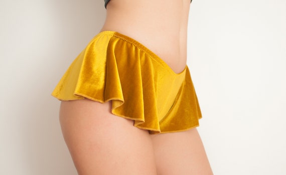 Extra Cheeky Velvet Flare Shorts That Look Like a Mini Skirt. Low