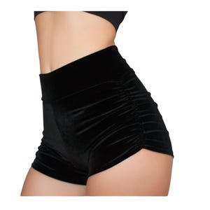 Velvet High Waisted Booty Shorts with Scrunched Sides and Wide Belt.
