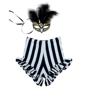 High Waisted Stripe Ruffle Shorts: Navy and White Cotton Hot Pants