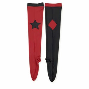 Black & Red Star Diamond Stockings: Velvet, Metallic Spandex, or Faux Leather Cosplay