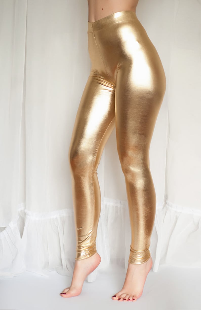 Metallic Gold Leggings Very Stretchywet Look Pants. Skin Etsy