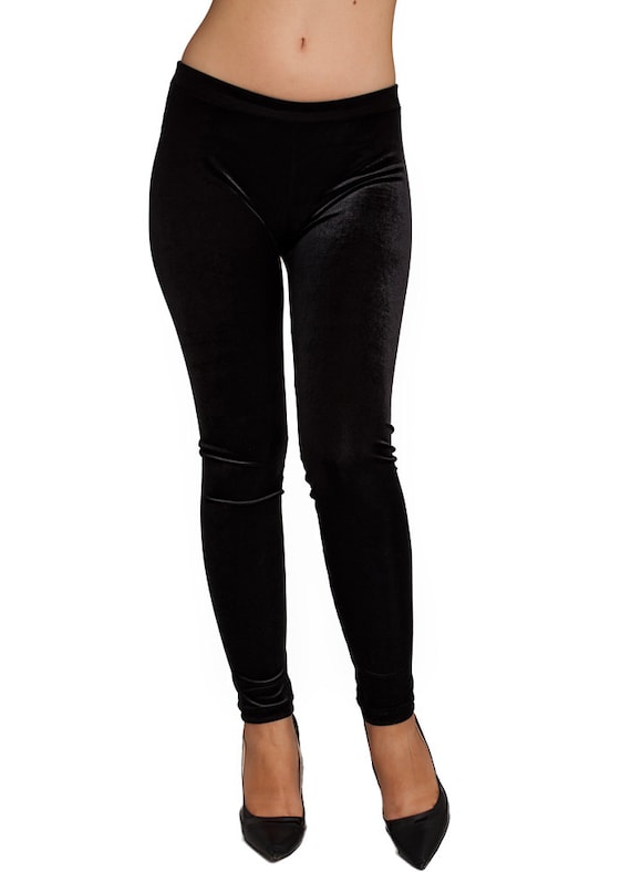 Velvet Leggings, Sexy Smooth Black Gothic Pants Womens Black