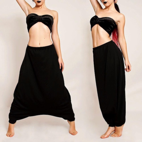 Stretchy Cotton Harem Pants: Oversized Low Crotch Hippie Trousers