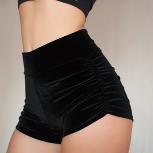 Velvet High Waisted Booty Shorts with Scrunched Sides and Wide Belt.