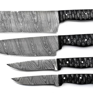 Damascus chef knife, 4Pcs, chef knife set, hand made knives, hand forged knife, kitchen knife set, paring knife, mothers day gift, 11109811