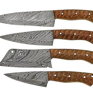 Damascus chef knife, 4Pcs, chef knife set, hand made knives, hand forged knife, kitchen knife set, paring knife, mothers day gift, 11109911