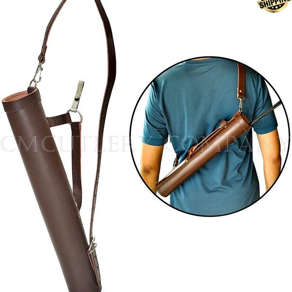 Traditional Handmade Back Arrow Quiver - Genuine Leather Quiver for Hunting & Target Practicing, Adjustable Lightweight and Comfortable