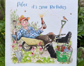 Happy Birthday Gardening Card . Happy Birthday . Gardening Cards . Mens Birthday Card. Gardening Gifts . Male Greeting Cards.........gd10