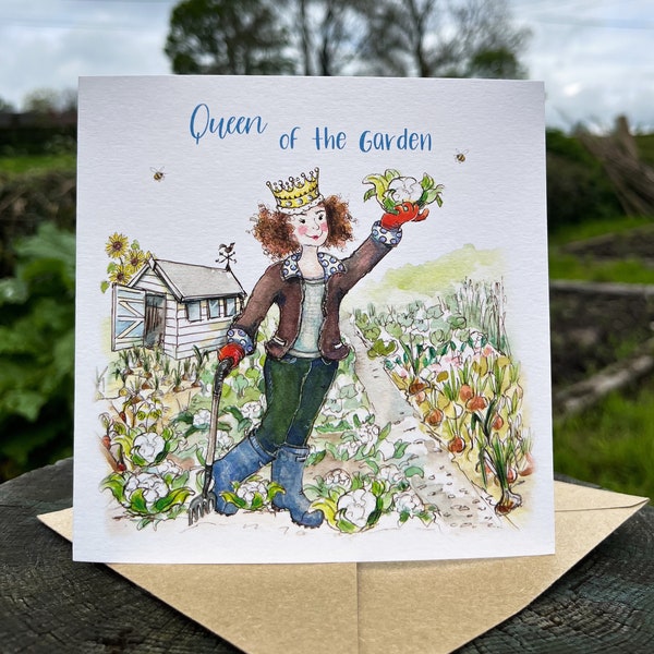 Queen Of The Garden Birthday Card .  Ladies Card . Female . Birthday Card . Gardening Card . Royal Card . Gardening Gift..........gd04