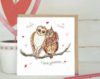 Owl Card - Cute owls - Anniversary Card - Barn Owl - Tawny Owl - Wildlife Card - Tawny Owl  - Barn Owl  Birthday Card- V04