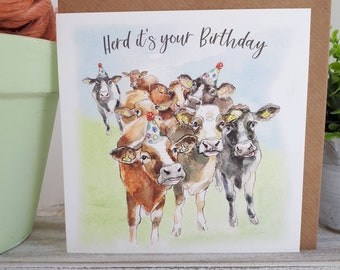 Herd it's your Birthday Greetings Card - Cow Birthday Card - Birthday Card for Farmers - Cow Lovers - Cattle Cards - Pun animal Card ..oaf02