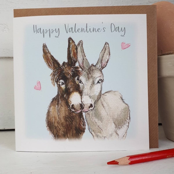 Donkey Valentine's Card - Happy Valentine's Day - Donkeys - Valentines Card - Cute Donkey Card - Animal Cards - Smallholders Cards.......V07