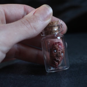 Testa mozzata in barattolo, ciondolo in argilla polimerica o orecchino, arredamento spettrale, cose strane, arte raccapricciante, gioielli gotici, regalo horror, strega, wicca