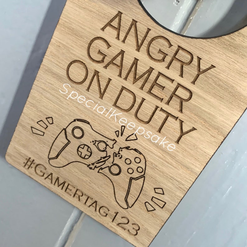 Personalised Angry Gamer On Duty Door Hanger Sign Novelty Gift Gaming Room Xbox PlayStation PC Streamer Controller Kids Bedroom Gamertag image 3