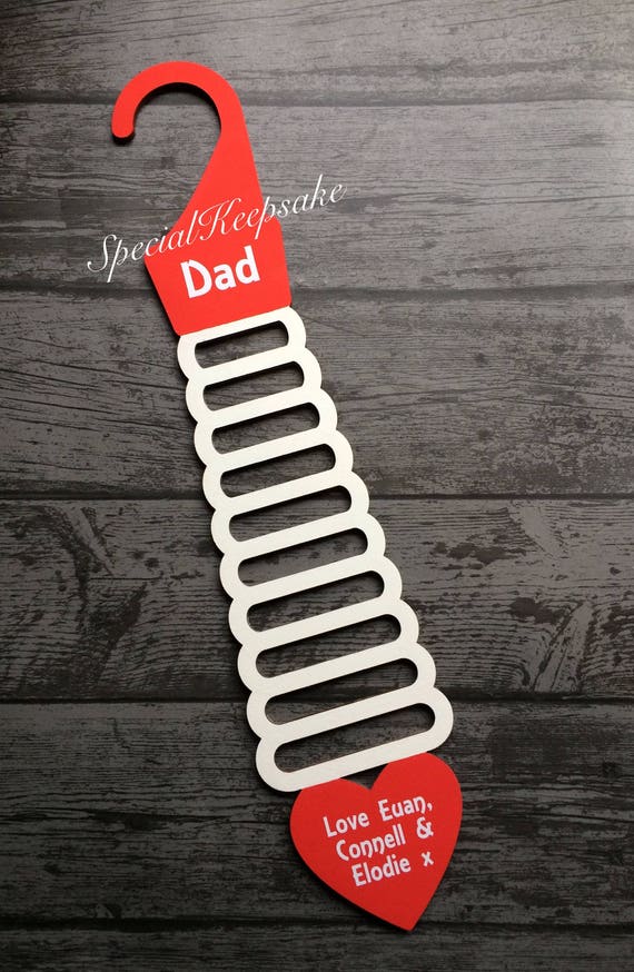 Personalised Wooden Fathers Day Tie Holder Rack Organiser Image 0