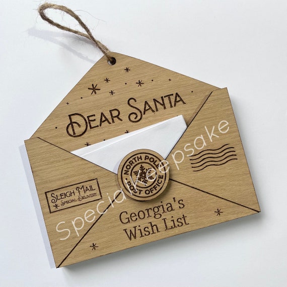 Enveloppe pour liste au Père Noël, personnalisée, en bois