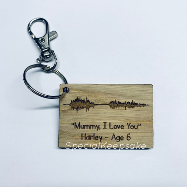 Personalised wooden oak veneer sound wave art keyring voice recording Mother’s Day Father’s Day memorial heaven angel children keepsake gift