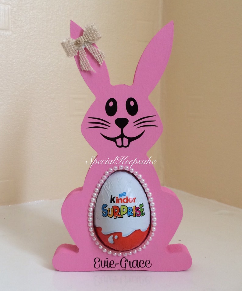 Personalised Freestanding Easter Bunny Rabbit Kinder Egg Gift Keepsake Baby 1st