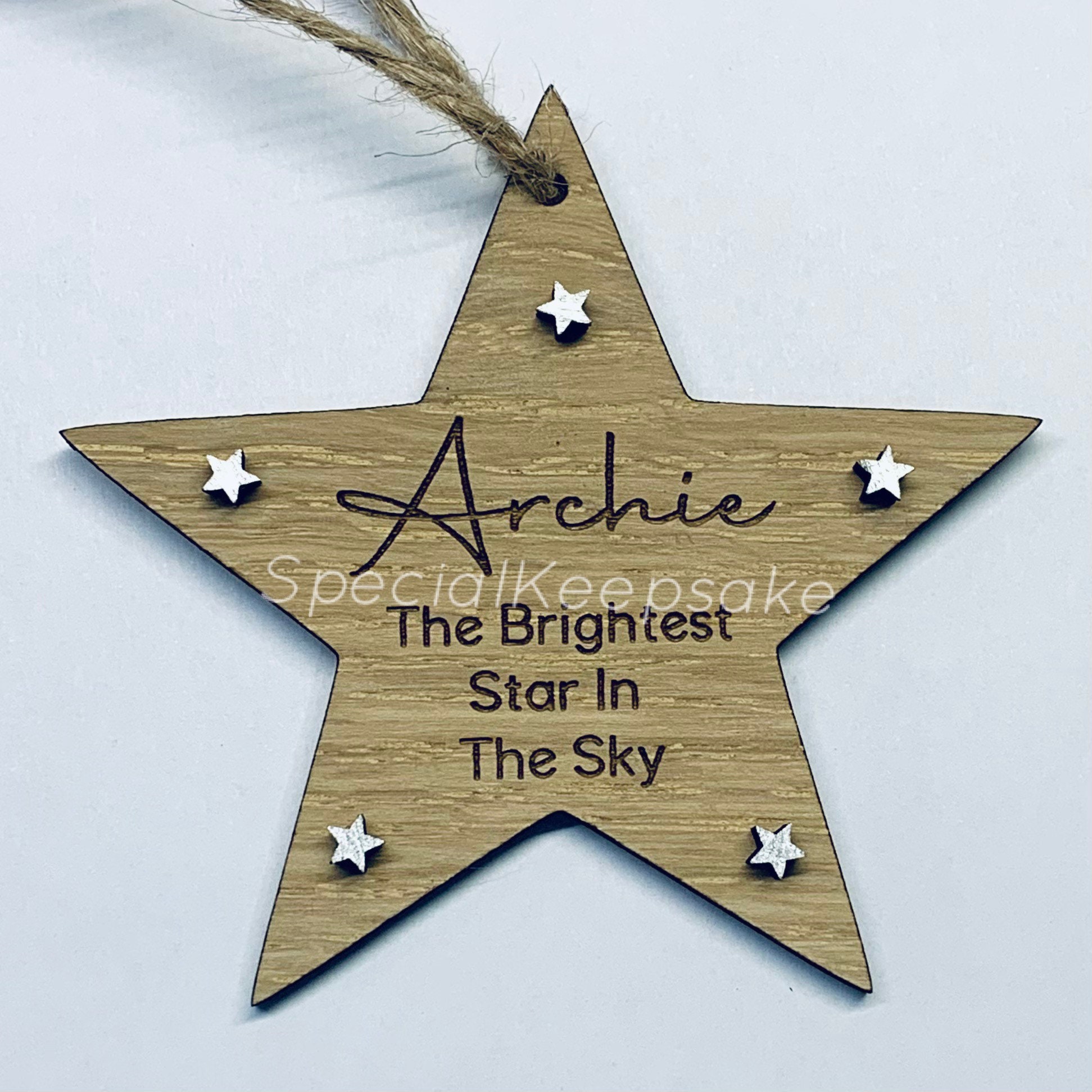Ornaments & Accents Personalised Brightest Star Glitter Oak Wooden