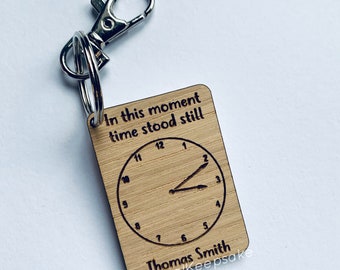 In This Moment Time Stood Wooden Oak Veneer Keyring Clocks Precious Child Baby Gift Newborn Memory New Mum Keepsake Mothers Day Fathers Day