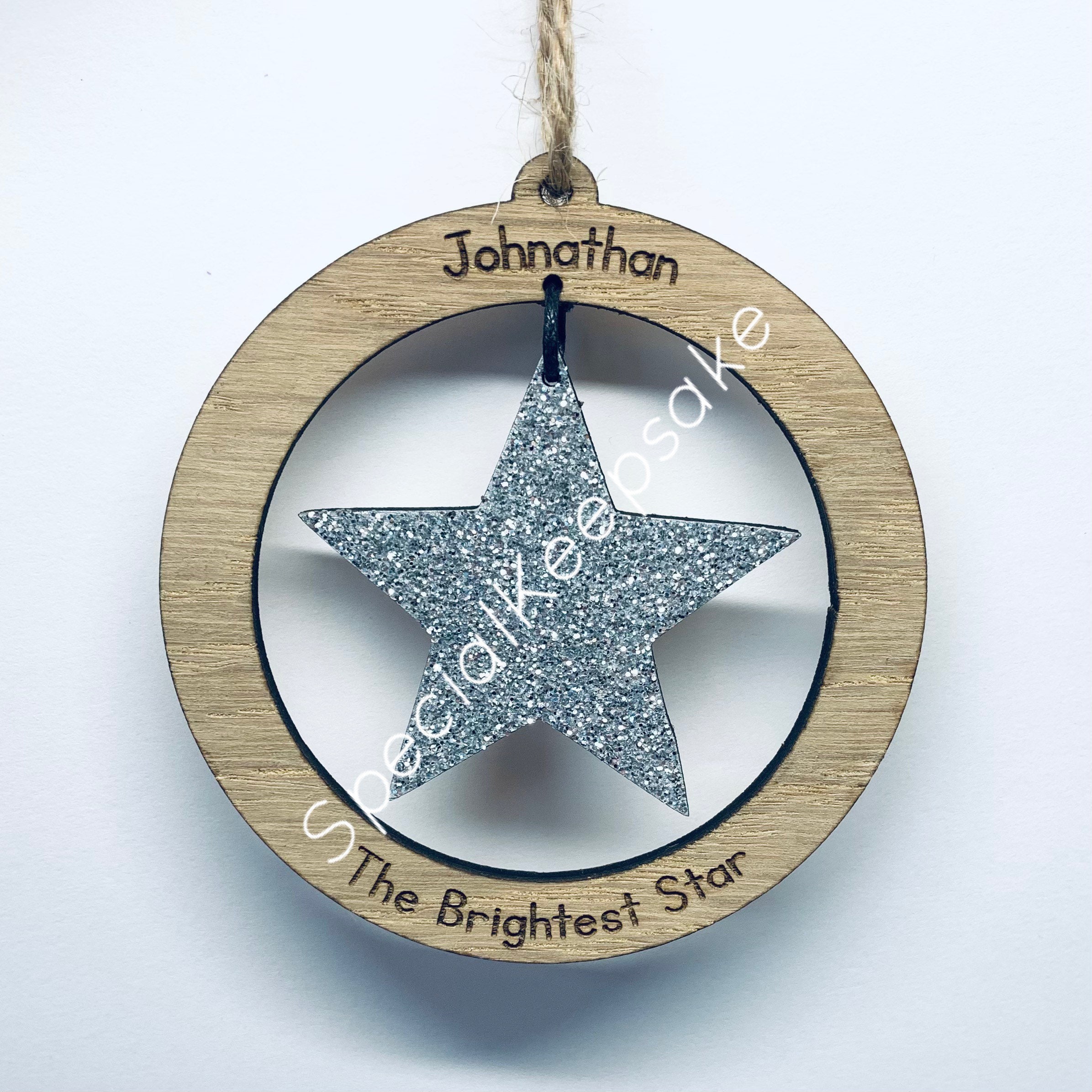 Ornaments & Accents Personalised Brightest Star Glitter Oak Wooden