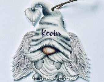 Personalised Angel Wing Gonk Gnome Christmas Tree Bauble Ornament Memorial Decoration Heaven Loved One Nanna Grandma Grandad Mum Dad Gift