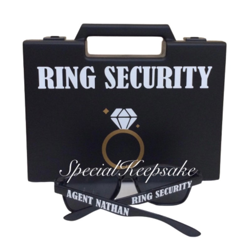 Ring Security Black Box Briefcase Sunglasses Agent Badge Ring Bearer Page Boy Bridesmaid Usher Best Man Bride Groom Wedding Wooden Toy Gun image 2