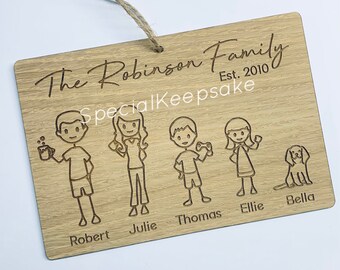 Personalised Family Surname Characters Stick People Love Wedding Gift House Warming Anniversary Birthday Wall Decor Cartoon New Home Wood