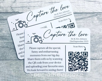 Capture The Love Personalised QR Code A6 Share Pictures Photos Wedding Day Card Request Mr & Mrs Guests Family Friend Bride Groom Memories