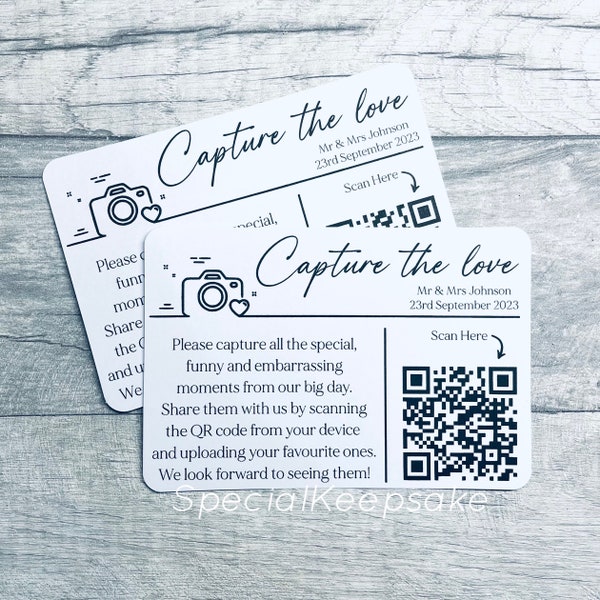 Capture The Love Personalised QR Code A6 Share Pictures Photos Wedding Day Card Request Mr & Mrs Guests Family Friend Bride Groom Memories