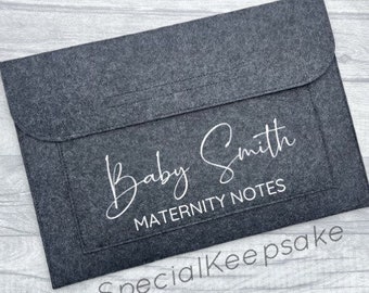 Personalised Maternity Notes Pregnancy Baby Hospital Important Documents Grey Wallet Folder Newborn New Mum Mom Mummy To Be Keepsake Gift