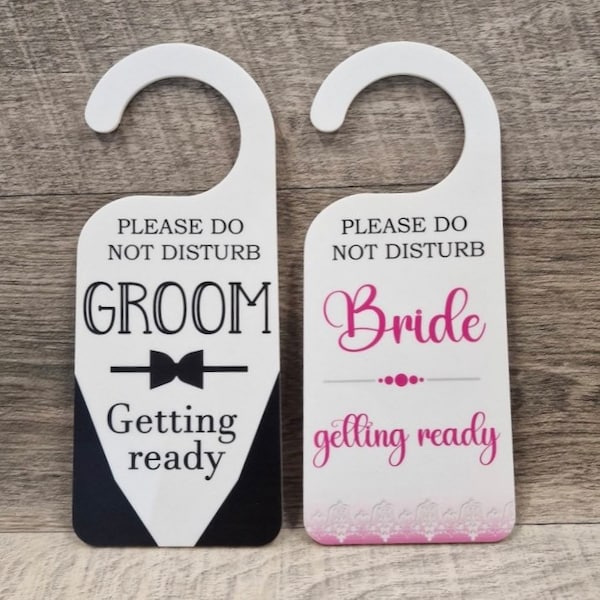 Do Not Disturb White Acrylic Bride Groom Door Hanger Wedding Day Marriage Mr & Mrs Bride Bridal Party Getting Ready Venue Polite Sign Notice