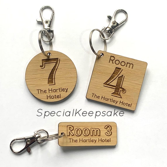 Personalised Engraved Key Tags Fobs 60mm x 25mm Hotels Pubs B&B Luggage Garage 