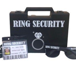 Ring Security Black Box Briefcase Sunglasses Agent Badge Ring Bearer Page Boy Bridesmaid Usher Best Man Bride Groom Wedding Wooden Toy Gun image 1