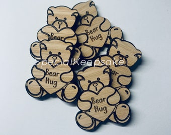 Oak Veneer Hug Token Bear Pack of 10 Hug Missing Family Friends Virus Keepsake Memory  For You Nanny Grandad Grandparents Gift NHS  Children