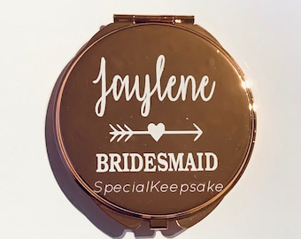 Personalised Rose Gold Metal Compact Mirror Bridal Party Gift Hen Do Bride Bridesmaid Maid Of Honour Honor Mr Mrs Wedding Thank You Handbag