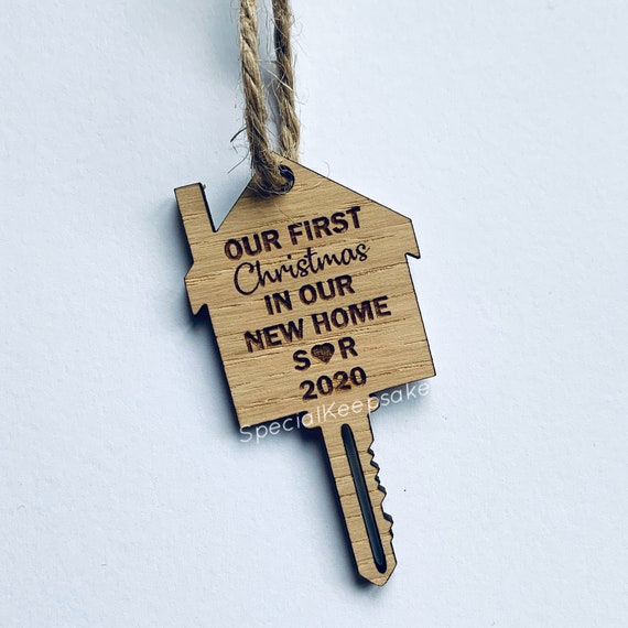Non-Personalized 2020 First Christmas in Our New Home Wooden Key Shape Ornament with Gift Box and String