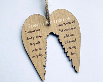Angel Wings Wooden Christmas Tree Decoration Ornament Plaque Memorial Heaven Love Heart Gift  Quote Keepsake Loved Missed Dear Remeberance